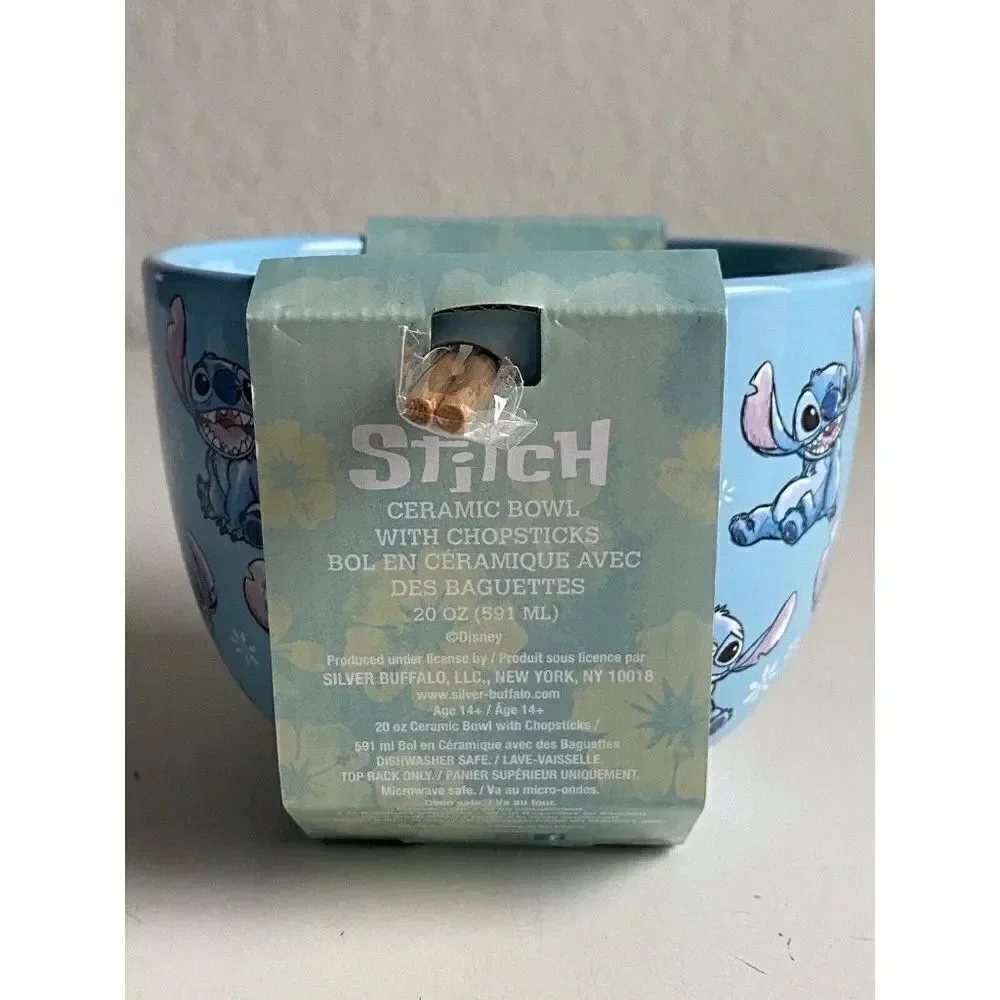 Disney Lilo And Stitch Floral  Ramen Ceramic Bowl With Chopsticks‎ 20 Oz NEW
